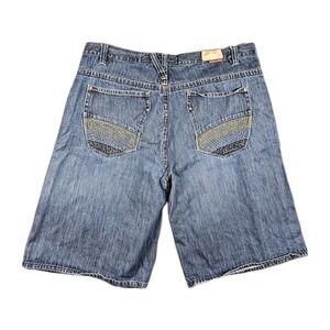 Akademiks Denim Shorts Men's 44 Raw Blue Embroidered Pocket Hip Hop Y2K 13"
